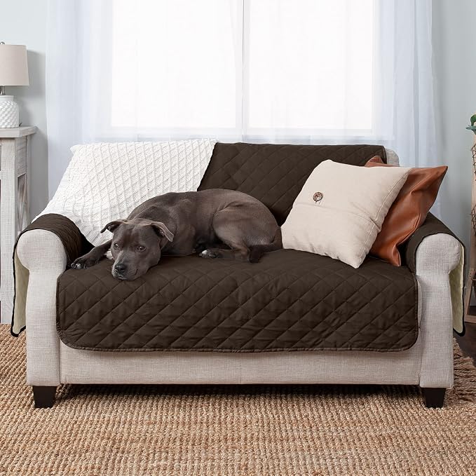Furhaven Water-Resistant & Reversible Loveseat Cover Protector for Dogs, Cats, & Children - Two-Tone Pinsonic Quilted Living Room Furniture Cover - Espresso/Clay, Loveseat - Image 6