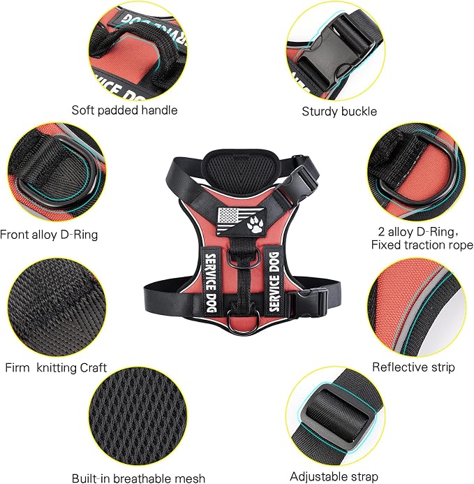 Service Dog Harness, Reflective Dog Vest Harness with 5 PCS Patches, Adjustable Soft Oxford Pet Harness, Inner Layer Mesh, Easy to Control for Dogs - Image 5