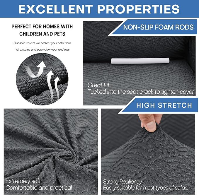 XINEAGE Stretch Jacquard Armchair Cover, Non Slip Sofa Slipcover for Dog | High-Stretch Fabric. Wear-Resistant, Pet Friendly. Easy Install & Washable for Living Rooms, Offices.Dark Gray - Image 5