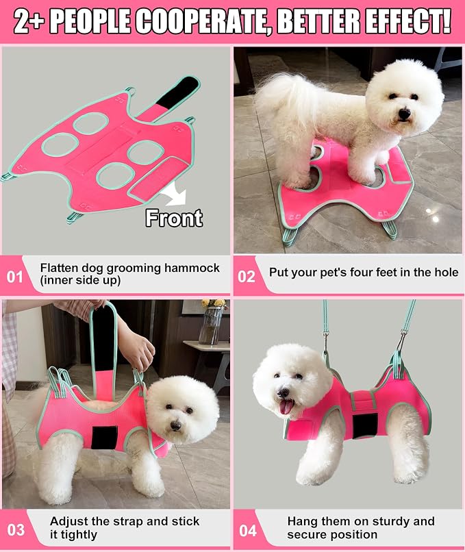 Kkiimatt Dog Grooming Hammock, Small Dog Hammock for Nail Trim, Hanging Harness for Claw Care,Grooming Sling Holder Hanger with Thick Fabric Neck Support Wide Strap Restraint - Image 4