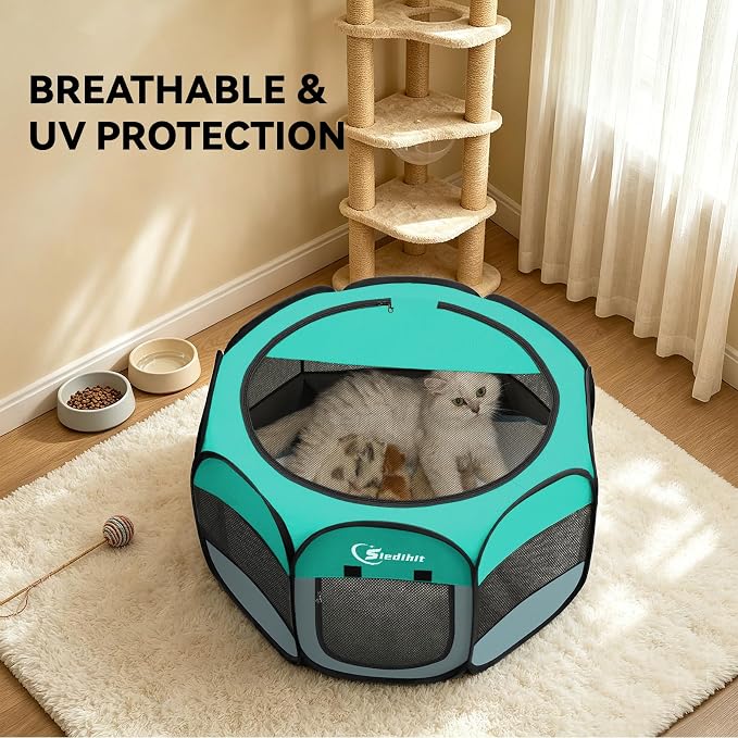 Siedihit Playpen for Small Dog Cat, Dogs Tent Crate Cage Indoor/Outdoor | Portable Pop Up Dog Kennel with Carrying Bag for Rabbits(Green, Small) - Image 5