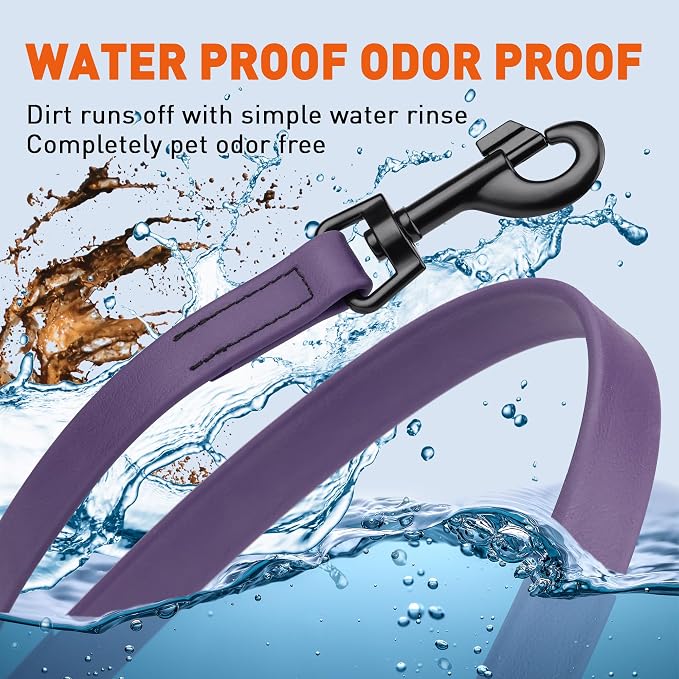 Dogline Biothane Waterproof Dog Leash Strong Coated Nylon Webbing with Black Hardware Odor-Proof Easy to Clean High Performance for Small or Large Dogs Made in USA 4 or 6 ft Lead, Violet Purple - Image 6
