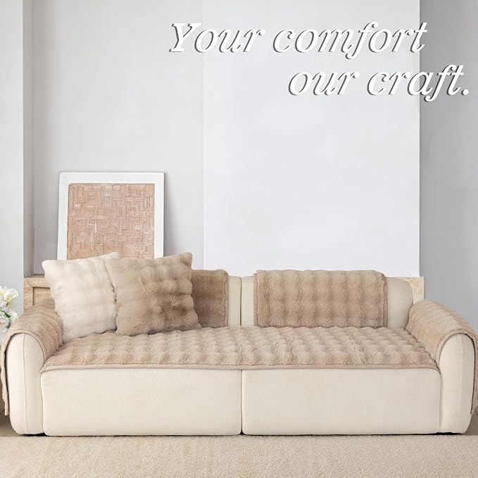 Faux Fur Couch Cover for Dogs, L Shaped Sofa Cover for Pets. | 27"x90",Khaki,L Shaped,Washable,Non-Slip,Furniture Protector,No Linting,Pet Friendly,Living Room. - Image 3