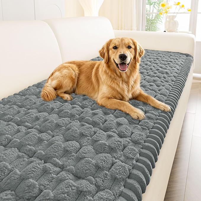Smiry Non Slip Couch Covers for Dogs, Scratch Resistant Pet Sofa Protector | Machine Washable Soft Fuzzy Thick Furniture Cover for Sofa Loveseat Sectional Large Dogs, Grey, 27.6" x 59" by Smiry
