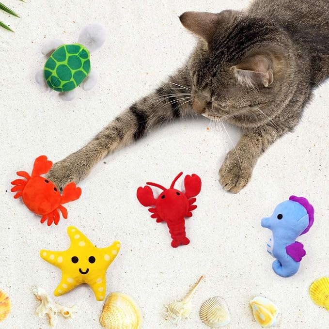 CiyvoLyeen Plush Sea Animal Catnip Toys for Indoor Cats 6 Pack | Lobster Cat Chew Toys, Boredom Relief, Interactive Play, Soft Durable Plush with Catnip, Funny Gift for Cat Lovers & Kitten - Image 4