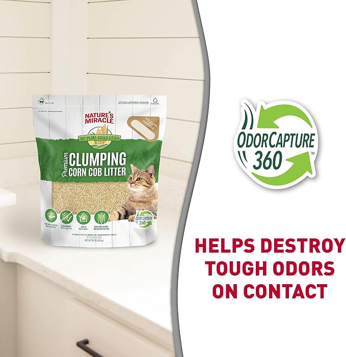 Nature's Miracle Premium Clumping Corn Cob Cat Litter, 10 lbs | Bio-Enzymatic Formula Detroys Tough Odors, 99.9% Dust Free, Premium Clumping Formula Aborbs Liquid, Resealable Bag - Image 7