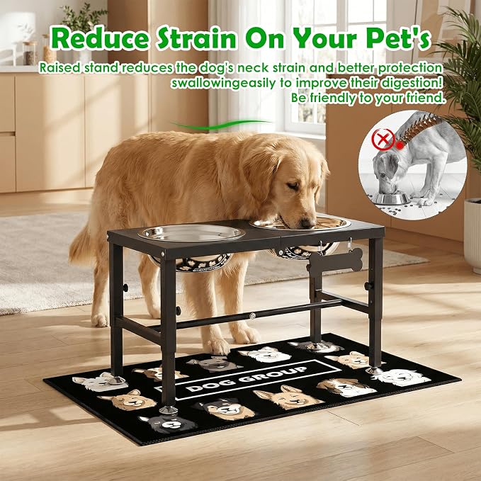 SHAINFUN Elevated Dog Bowls with Mat for Large & XLarge Dogs, Adjustable Height Raised Dog Bowl Stand with Two 68oz Bowls, Dogs Food Water Bowl Holder - Image 2