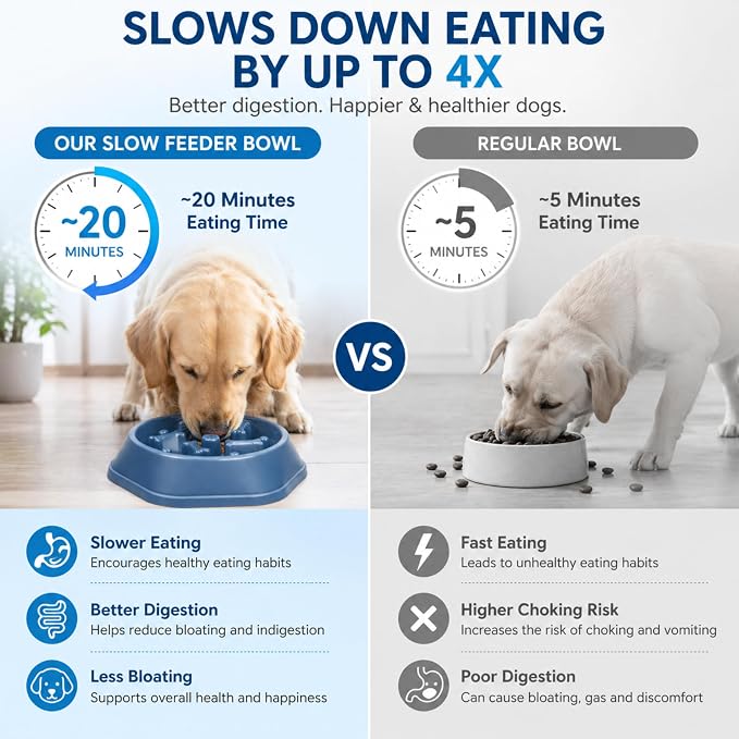 Slow Feeder Bowl for Small & Medium Cats & Dogs - Durable Slow Feeding Bowl with Non-Slip Base - Anti-Choking Puzzle Food Bowl for Dogs That Helps Mental Stimulation & Reduces Fast Eating-Blue - Image 3