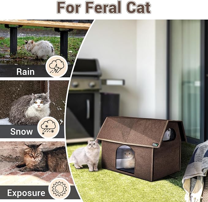 MIU Color Outdoor Cat House, Extra Large Weatherproof Cat Houses for Outdoor Cats, Insulated Feral Cat Shelter, Big Cat Bed, 20.5" x 17.5" x 16.6" | Insulated Feral Cat Shelter with Removable Soft Mat, Easy to Assemble,20.5"x17.5"x16.6" - Image 2