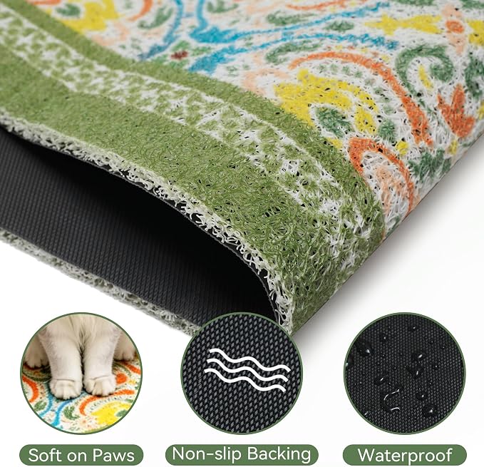 Cat Litter Mat, 33"x22" High-Density PVC Cat Litters Trapping Mat, Waterproof & Non-Slip Backing, Litter Box Catcher, Soft on Kitty Paws, Easy Washable Pet Supplies Bean-Green - Image 3