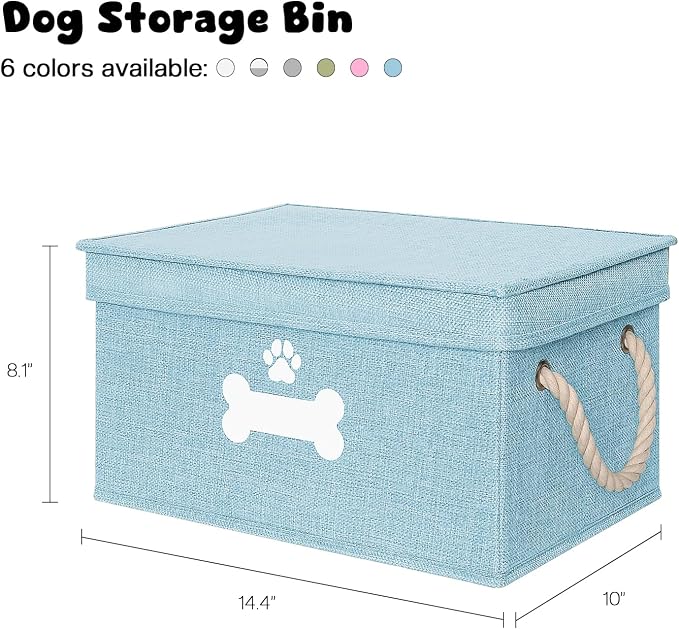 Dog Toy Basket with Lid, Dog Basket for Toys, Dogs Toy Box with Cotton Rope Handles, Collapsible Storage Bins for Pet Toys, Dogs Storage Organizer, Blue - Image 3