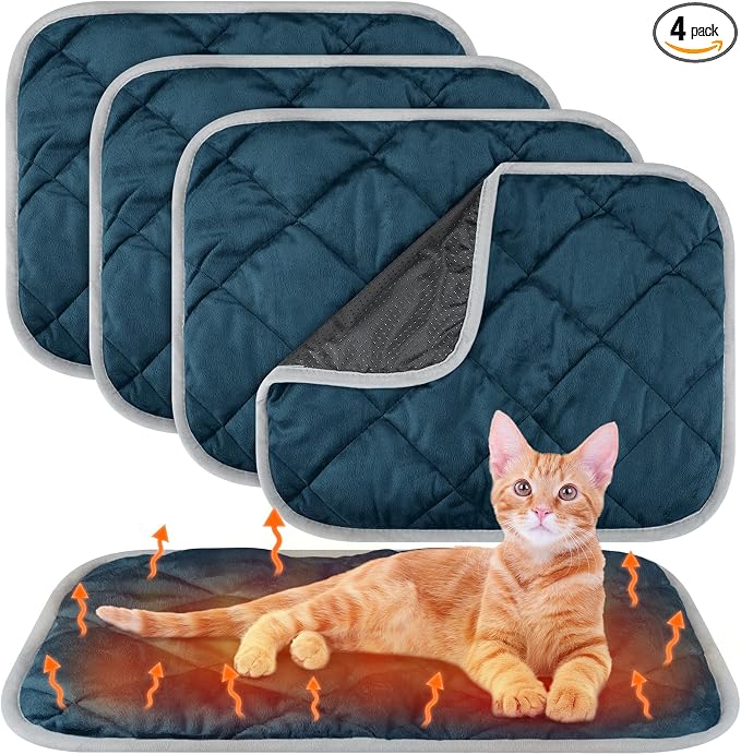 4 Pack Self Heating Cat Pad Self Warming Dog Mat Reflects Body Heat Extra Warm Thermal Pet Pad Washable Dog Cat Bed Crate Bed Mat Blanket (Dark Blue,16 x 20 Inch) by Clysee