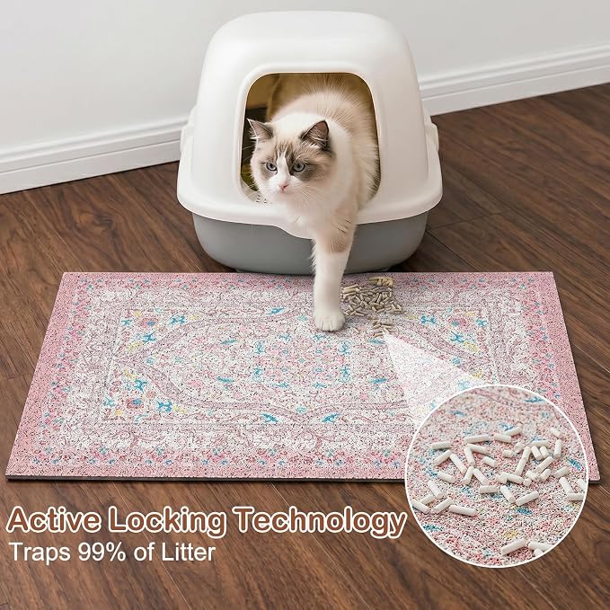 Glittme Cat Litter Mat, 24"x15" Non-Slip Washable Trapping Mat for Cats | Litter Trapping Mat With Thick PVC Coil To Catch Scatter, Soft On Paws And Waterproof Bottom To Protect Floors - Image 2