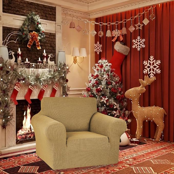 KEKUOU Stretch Chair Sofa Slipcover, Single Couch Cover,Tan | 1-Piece Washable Sofa Cover,Pet Friendly (31"-55") Furniture Protector Soft Jacquard Elastic Bottom for Dogs & Kids - Image 2