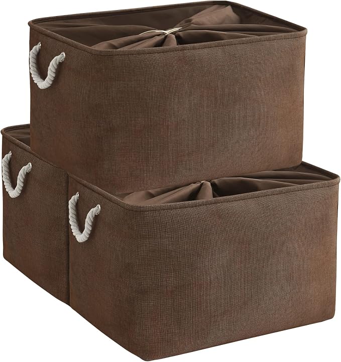 TheWarmHome Organization and Storage for Organizing - Extra Jumbo 3 Pack 20.5x15.7x13.8 inch Fabric Storage Bin for Shelves, Storage cubes for Decorative Shoes Towel Blanket Closet (Brown) by TheWarmHome