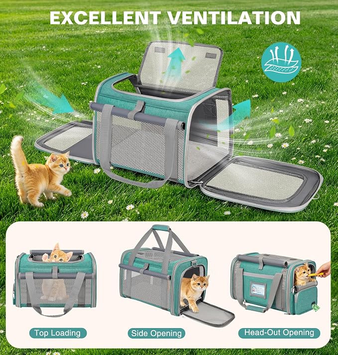 Cat Carrier Airline Approved Privacy Portable Top Load Pet Travel Bag | Soft Sided Pet Carriers for Small Cats Dogs Puppy up to 16 Lbs,Collapsible,Zipper Lock,Luggage Sleeve,2 Storage,Washable - Image 6