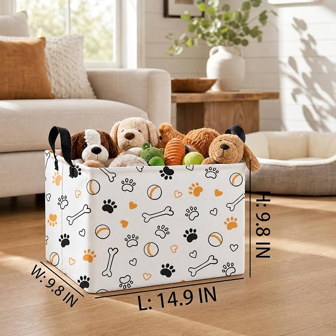 Large Dog Toy Basket Puppy Stuff Storage Bin Organizer Holder Pet Box Doggie Room Decor (Yellow Black B) - Image 2