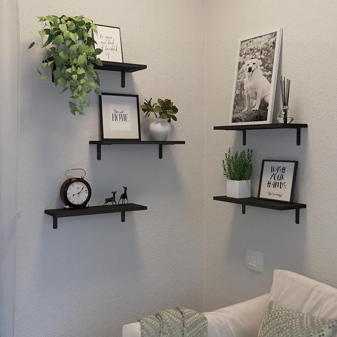 DOLLFIO Floating Wall Shelves, Decor & Storage, Black, 16.5'', 5Pcs - Image 7
