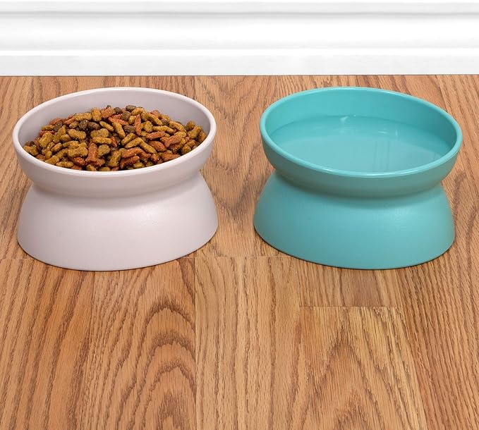 Kitty City Elevated Cat Bowls (Set of 2), Whisker-Friendly Raised Cat Food & Water Dishes, Modern Pedestal Design, Dishwasher Safe, 6.5 oz Each – Teal & Light Pink - Image 4