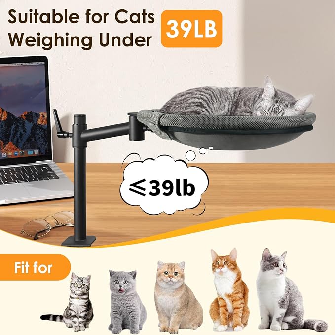 Cat Desk Bed, 360° Rotating & Height Adjustable Desk Cat Nest, Elevated Breathable Cats Bed for Desk with Removable Washable Cover for Indoor Kitten Cats-Maximum Hold Up to 40lb - Image 6