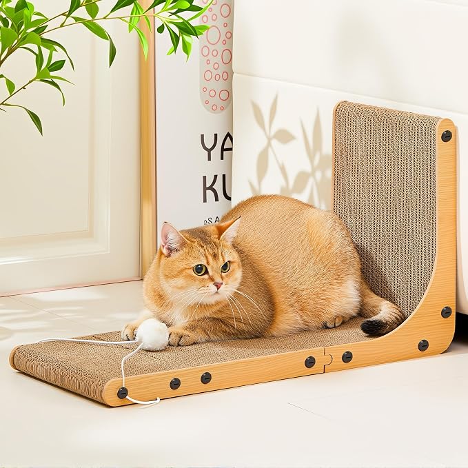 Cardboard Cat Scratcher, 23.6 Inch Cardboard Cat Scratching Post with Fuzzy Ball, Reversible Scratching Pad for Indoor Cats - Image 7