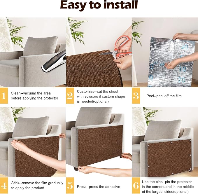Cat Scratch Furniture Protector, 78.7"x15.8" Cat Scratch Pad for Couch | Trimmable Self-Adhesive DIY Sofa Wall Cats Tower Mat, Replacement Pads from Pet Claws, Dark Brown - Image 4