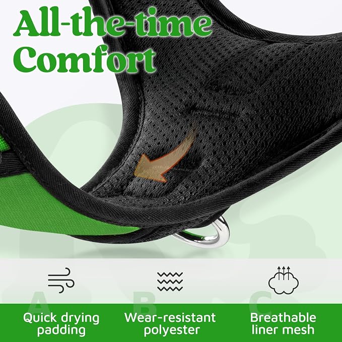 rabbitgoo Dog Harness Small Sized, No Pull 3 Buckles Easy On & Off | Soft Padded, Walking with Control Handle, Adjustable and Reflective, Green, Small - Image 6