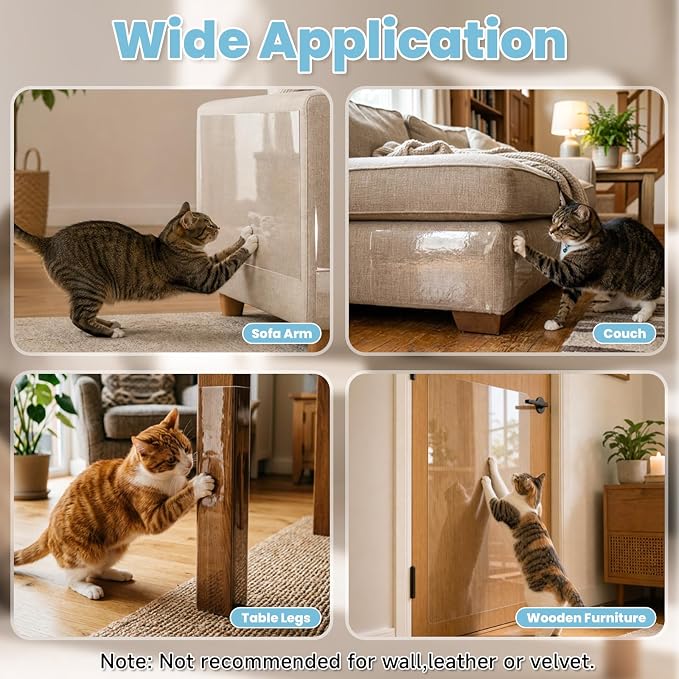 Anti Cat Scratch Furniture Protector, 161.5" x 12.4" | Cat Scratch Deterrent Protection, Clear Single-Sided, Strong Adhesion, Residue-Free, Couch,sofa,& Wood Furniture - Image 6