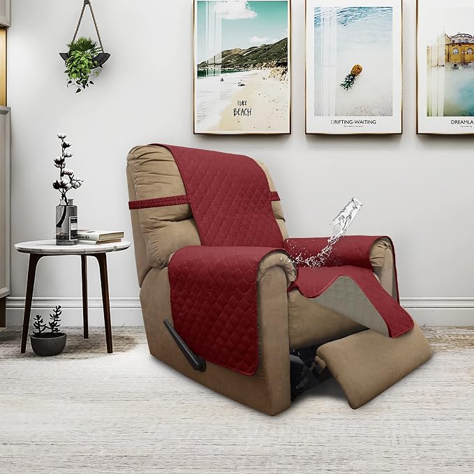 ISSUNTEX Double Protection 100% Waterproof Recliner Covers for Living Room, Reversible Furniture Protector Recliner Couch Sofa Slipcover for Dogs, Pets, Kids (Recliner, Christmas Red/Beige) - Image 2