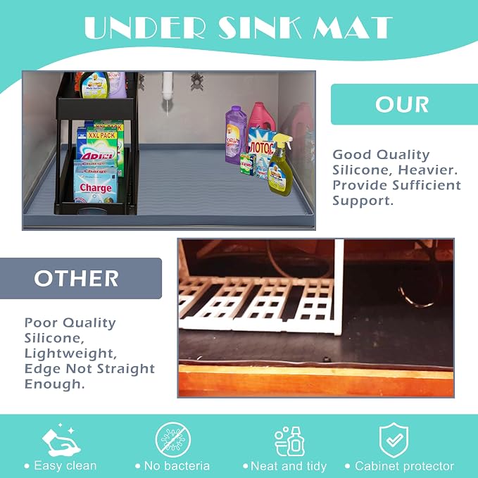 URMONA Waterproof Silicone Under Sink Mat 31'' x 22'' Shelf Liner for Kitchen and Bathroom, Cabinet and Counter Protector, Storage and Organizers, Litter Mat, Pet Cat Puppy Essentials(Khaki) - Image 5