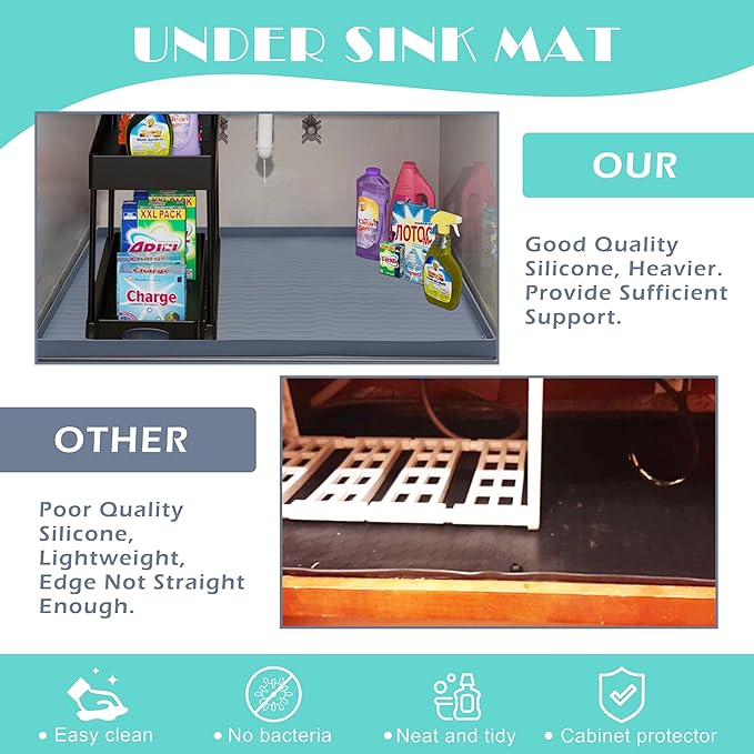 URMONA Waterproof Silicone Under Sink Mat 28'' x 22'' Shelf Liner for Kitchen and Bathroom, Cabinet and Counter Protector, Storage and Organizers, Litter Mat, Pet Cat Puppy Essentials(Brown) - Image 5