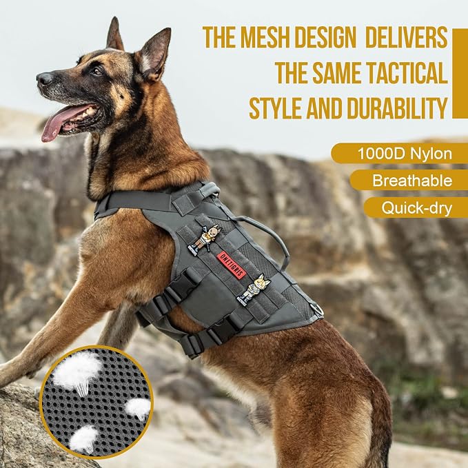 OneTigris Tactical No Pull Dog Harness for Small Dogs, Mesh Design Service Dog Vest Breathable Military Dogs Molle Vests with Handles, Harness for Walking Hiking Training - Image 4