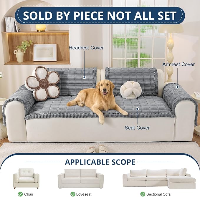 OstepDecor Couch Cover for Dogs, Washable Non Slip Sofa Cover for Pets | Soft Couch Covers for Sofa, Loveseat and Sectional, Furniture Protector Against Pet Hair & Dirt (27.6" x 27.6", Blue Grey) - Image 4