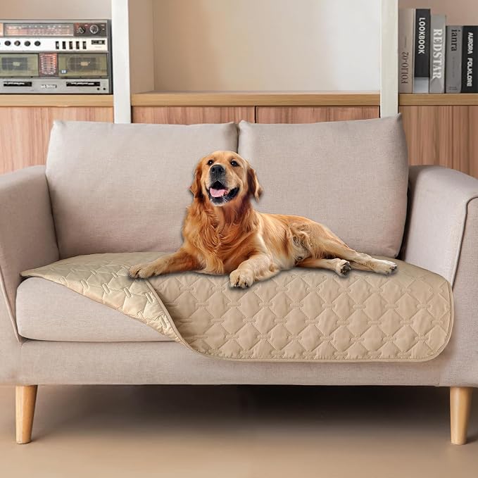 gogobunny 3X Stronger Waterproof Pet Blanket, Scratch Proof Furniture Protector for Dogs Cats, Reversible Cover 32x53 Inch, Dark Beige by gogobunny