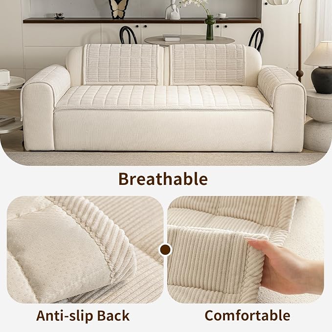 Couch Covers for Dogs, Non Slip Washable Pet Couch Covers for Sofa | 27.6”x70.9” Beige White Soft Velvet Sofa Covers for 2-3 Cushion Couch, Couch Protect Against Pet Hair, Scratches & Stains - Image 4