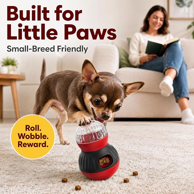 HCY&WLD Dog Interactive Puzzle Toys Adjustable Treat Dispensing Ball (Red) | Sturdy Material, Self-Righting Wobble Base, Indoor Enrichment, Slow Feeder, Smarter Play, Mental Stimulation, Boredom Buster - Image 2