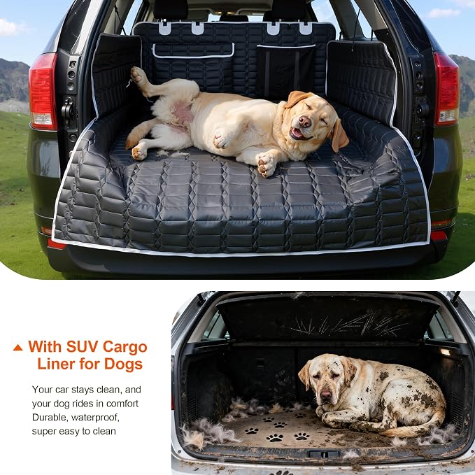 SUV Cargo Liner for Dogs, Waterproof Dog Trunk Cover with Bumper Flap | Large Pet Cargo Cover with Side Flaps& Pocket ,Dog Seat Cover with Non-Slip Mat Protect seats from Scratches, Pet hair &Dirt - Image 7