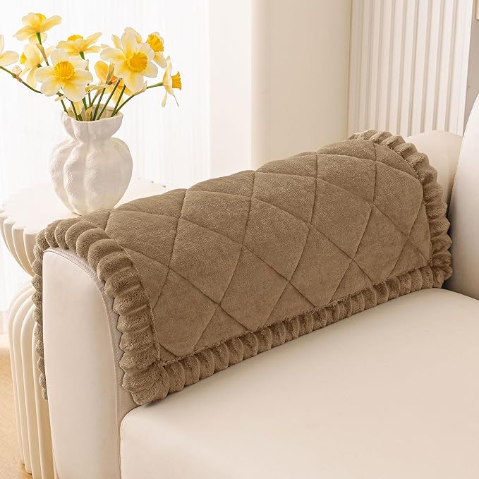 Smiry Non Slip Couch Cover for Dogs, Fuzzy Plush Pet Sofa Protector | Washable Furniture Cover for Large Dogs & Cats, Scratch & Dirt Resistant, Covers Backrest & Armrest, Mocha Brown, 27.6"x27.6" by Smiry