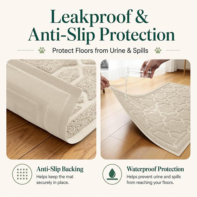 Yimobra Cat Litter Mat, Easy Clean Trapping PVC Mat, 35.4" x 23.6", Waterproof Backing, Non Slip Bottom, Scatter Control Pad for Litter Box, Beige - Image 3