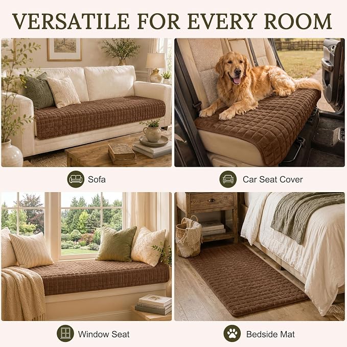 Smiry Velvet Couch Cover for Dogs, Non Slip Soft Sofa Protector for Pets | Washable Sofa Cover for Cats, Cozy Furniture Protector Against Pet Hair, Scratches, Fits Sectional Sofa(Brown, 36"x82.7") - Image 7