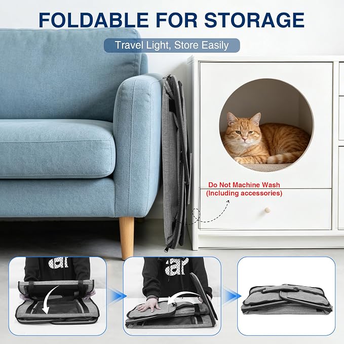 Pet Carrier for Small Dogs & Cats, Airline Approved, Lightweight, Foldable, Comfortable Travel Bag with Plush Cushion & Extra Storage (Grey) - Image 8