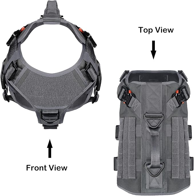 ICEFANG No Pull Tactical Dog Harness for Large Dogs,Adjustable Dog Vest | Control Handle,MOLLE Panel,Front Hook,3 Leash Clips,Soft Padded,for walking training,Grey,Large - Image 3