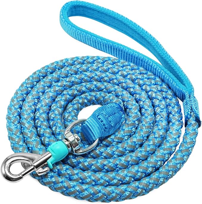 Reflective Dog Leash 2/3/4/6/10ft Braided 1/2" Strong Nylon Rope | 6FT Skyblue Dog Leash for Large Medium Small Dogs Walking Training Leads by Mycicy