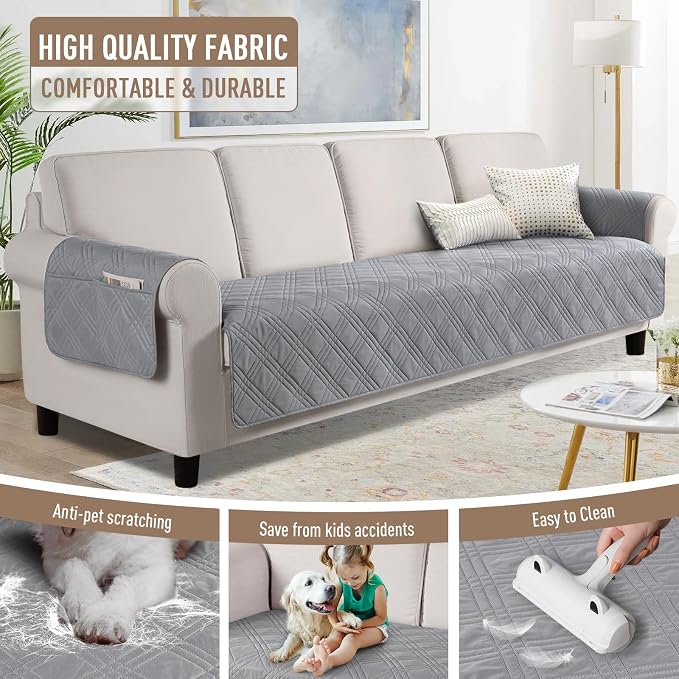 TAOCOCO Waterproof Large Couch Covers for Dogs, Non Slip Sofa Cover, 78.7'' | Washable Oversized Couch Covers with Arms for 3 Cushion Couch, Dog Sofa Cover Protector, Pocket & Backless Design, Light Gray - Image 4