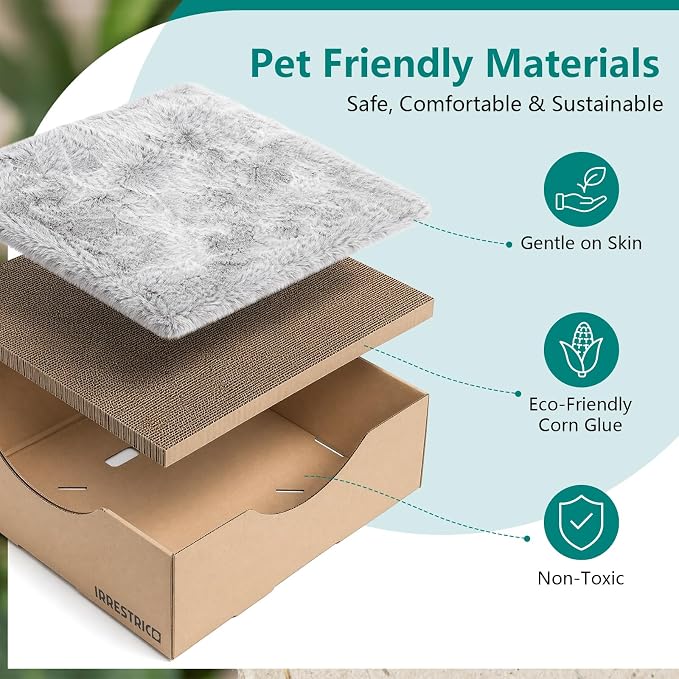 Cardboard Cat House with Replaceable Scratcher & Waterproof Cushion, 2-in-1 Cat Lounge Bed & Scratch Box, Eco-Friendly Cat Furniture Cube Cat Bed for Indoor Cats 13.8" - Image 2