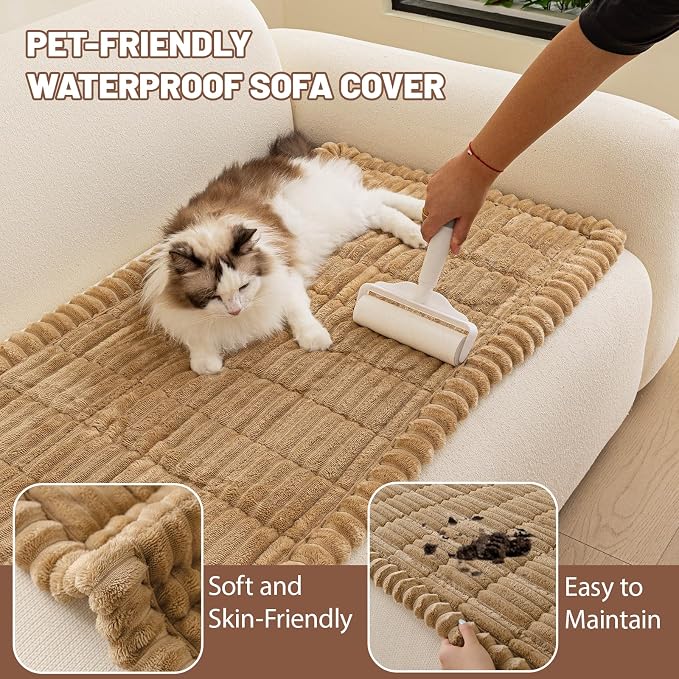 Couch Cover for Dogs Washable, Non Slip Soft Cozy Brown | Pet Friendly, Fuzzy Durable Plush Thick Slipcovers for 3 Cushion Sofa Cover Protector Mat Bed Furniture Couches 27.6"x59.06" - Image 3