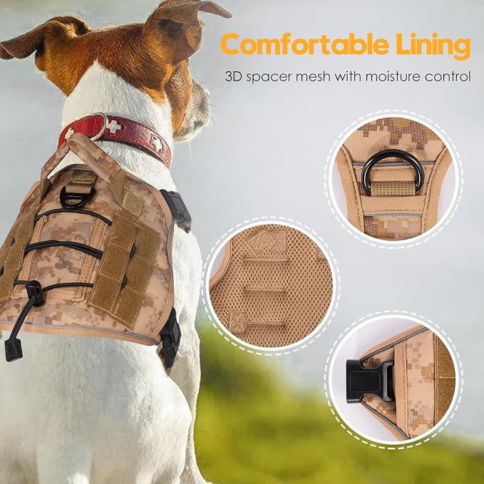 Heavy-Duty Tactical Dog Harness for Large Dogs, No Pull Adjustable Reflective Pet Vest with Molle System, K9 Military-Grade Control for Service Training, Outdoor & 10+ Breeds, Khaki Camo, Small - Image 2