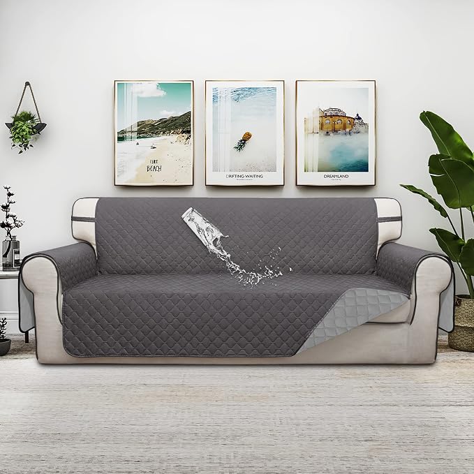 ISSUNTEX Double Protection 100% Waterproof Sofa Covers for Living Room, Reversible Couch Covers for 3 Cushion Couch Sofa, Furniture Protector Sofa Cover for Pets (X Large, Gray/Light Gray) - Image 2