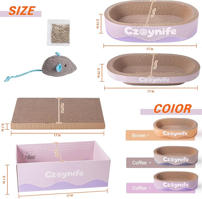 3PCS Cat Scratcher Cardboard, Oval Cat Scratch Pad Bowl Nest for Indoor Cats, Round Cat Scratching Board Corrugated Lounge Cat Bed, Furniture Protector for Couch (Purple, 17 * 11.5 in) - Image 2
