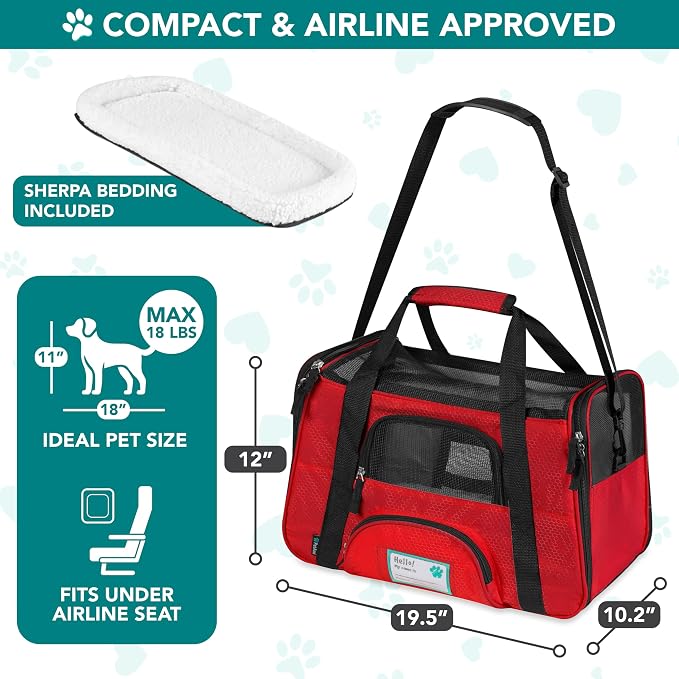 PetAmi Airline Approved Pet Carrier for Cats & Small Dogs, Large, Red | Soft Sided TSA Travel Bag, Sherpa Bed, Breathable Mesh Ventilation, Collapsible Bowl, Fits Under Seat, Up to 18 lbs - Image 2